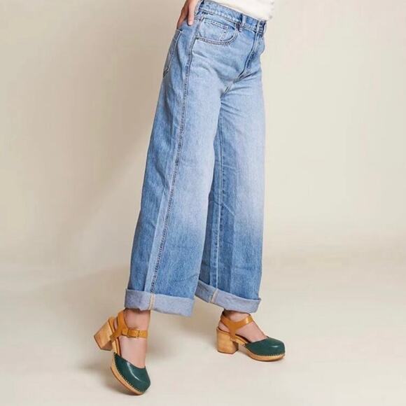 Charlotte Stone Maude Leather Platform Clogs Emerald And Caramel Size 8 - Picture 8 of 15